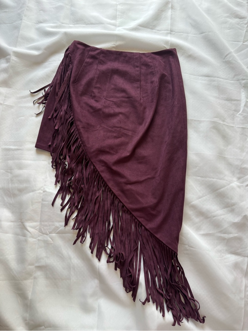 Express Burgundy Asymmetrical Fringe Skirt - Picture 2 of 10